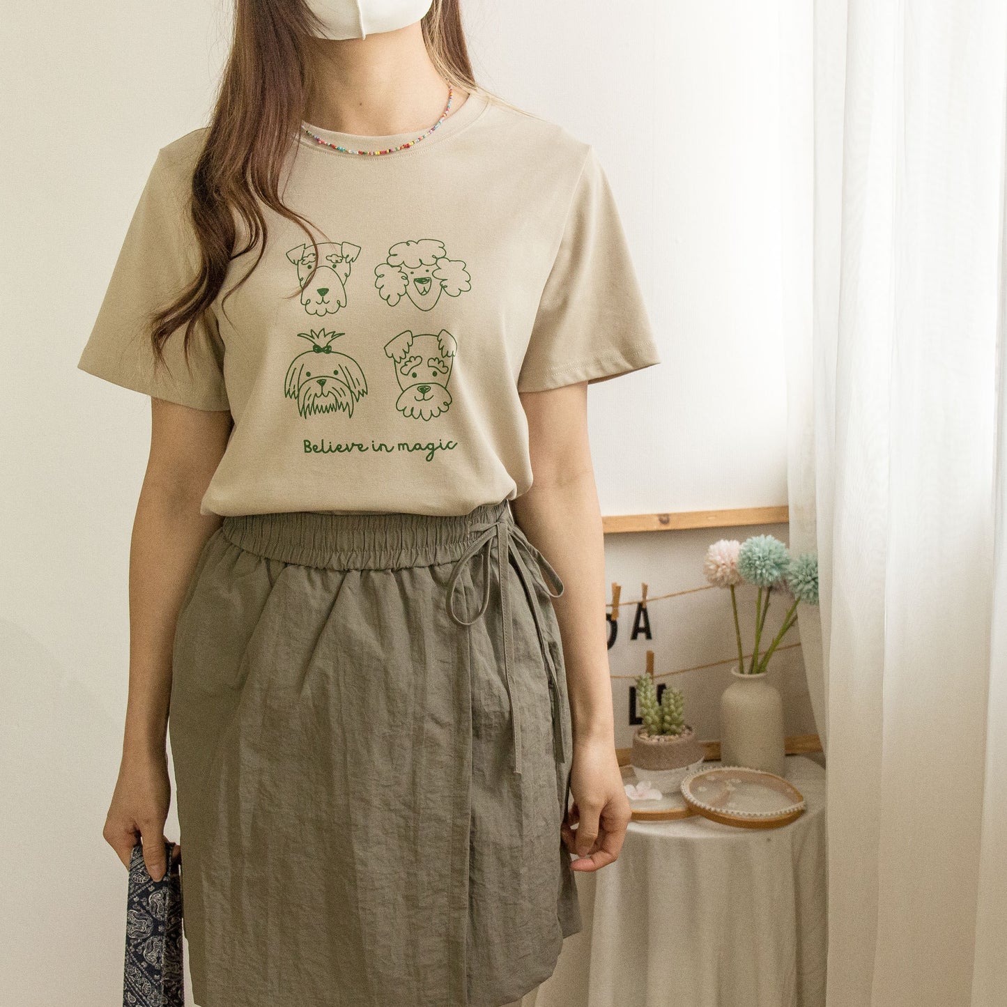 圓領四隻狗狗撞色TEE (兩色)