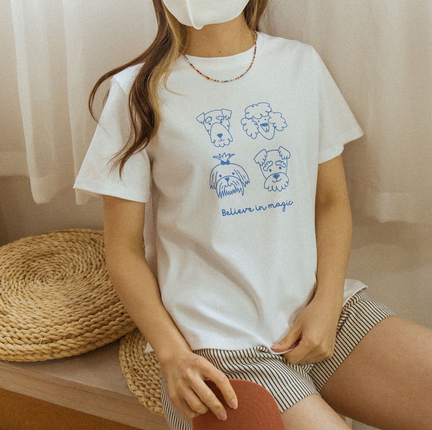圓領四隻狗狗撞色TEE (兩色)