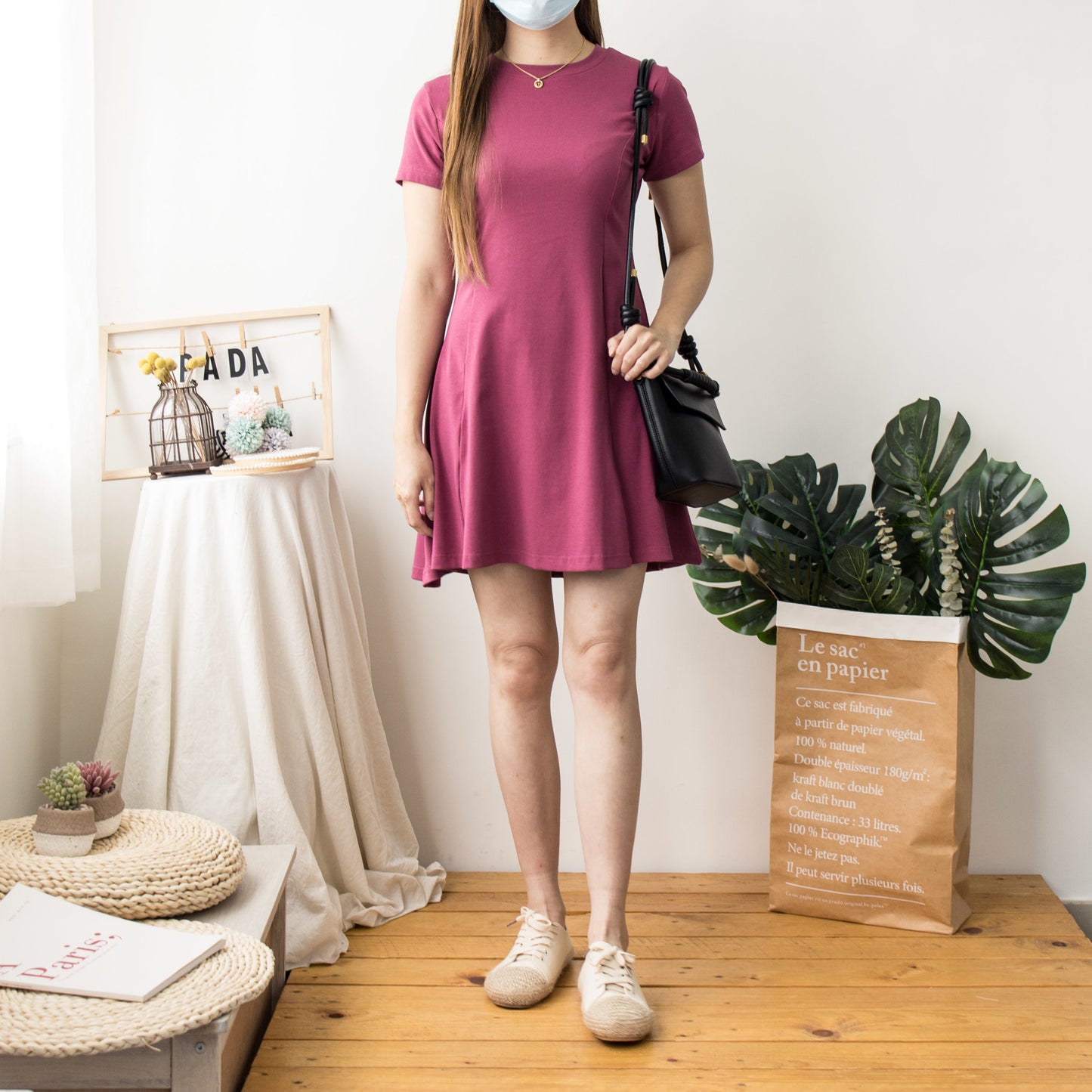 solid color elastic dress