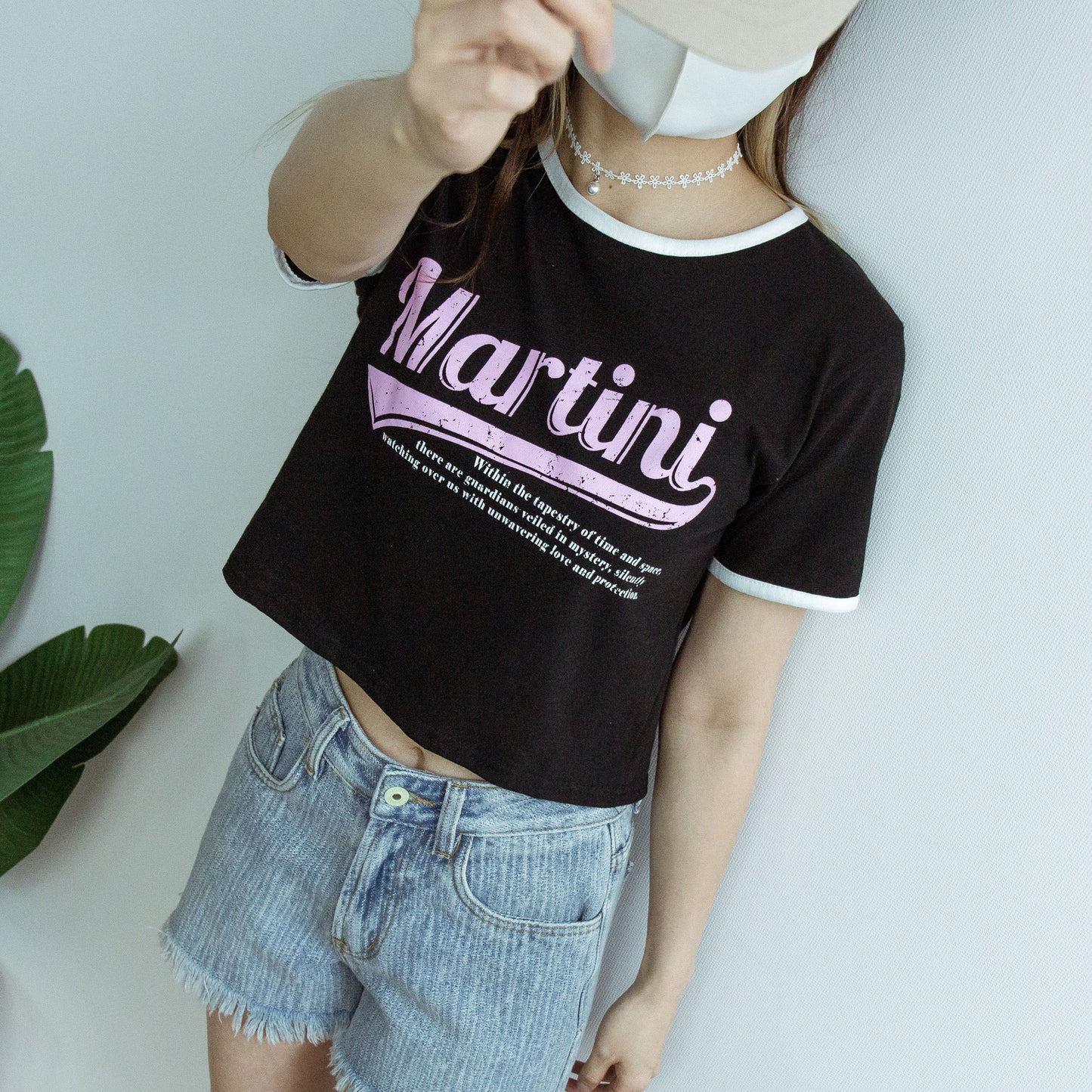 撞色領邊'Matini' 印字短TEE (兩色)【KR】