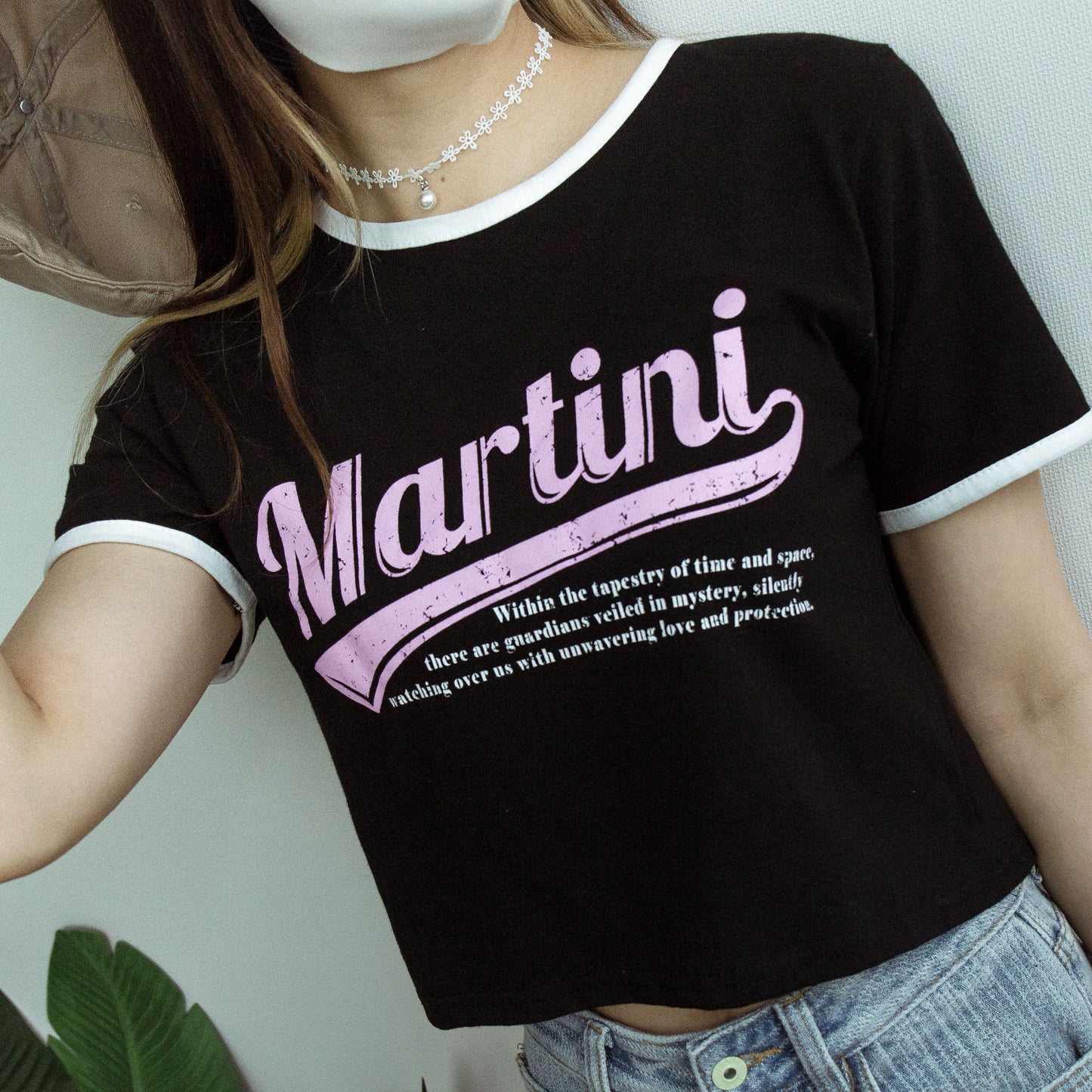 撞色領邊'Matini' 印字短TEE (兩色)【KR】