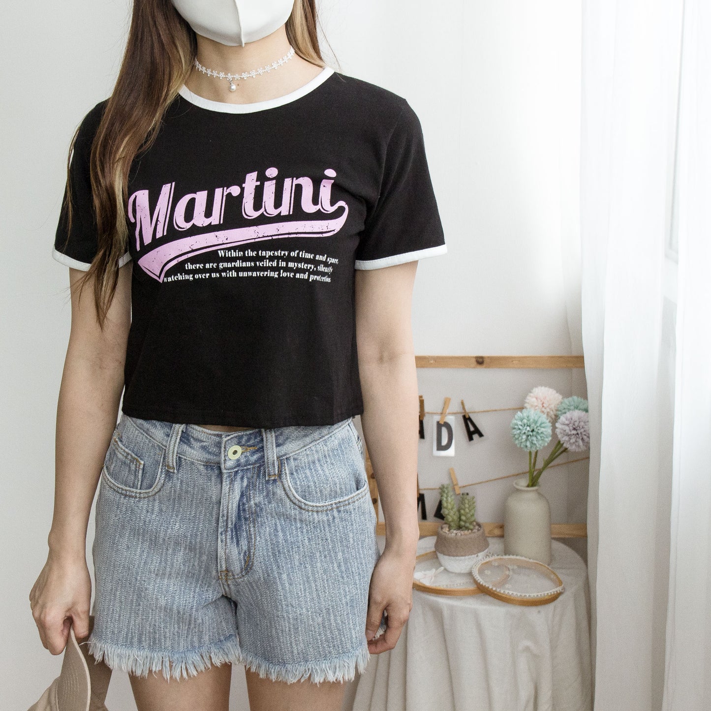 撞色領邊'Matini' 印字短TEE (兩色)【KR】