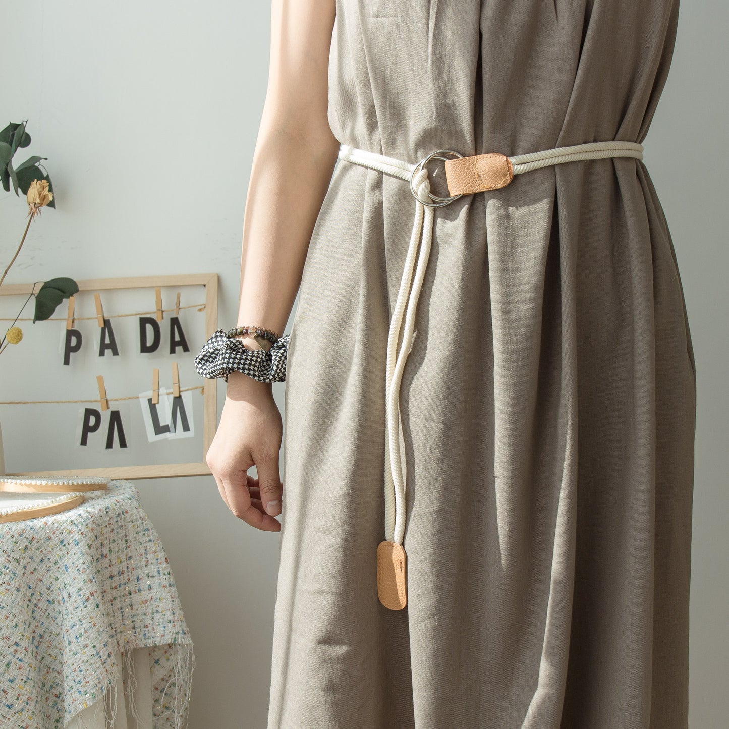 Hemp rope small leather badge belt