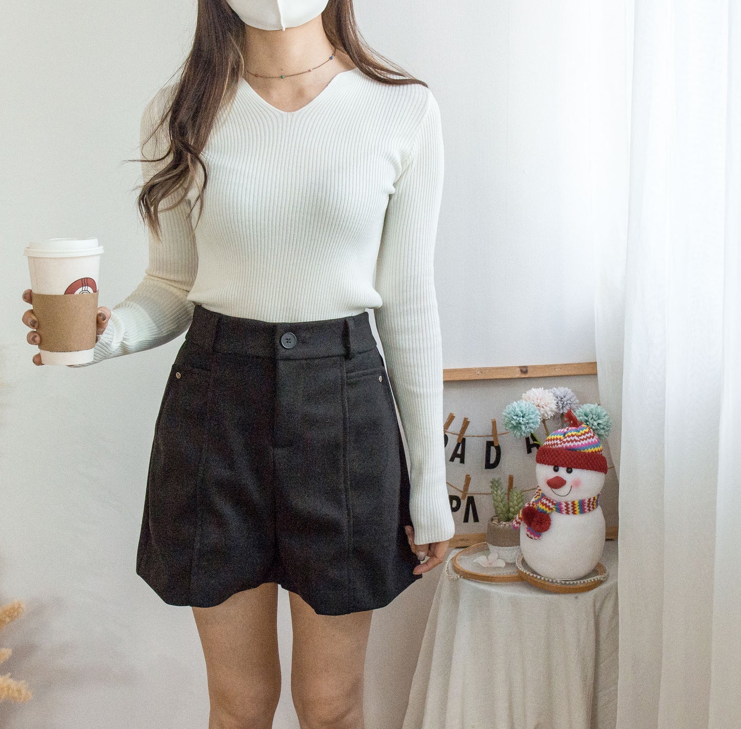 'Merci' small embroidered horizontal shorts (two colors) [KR]