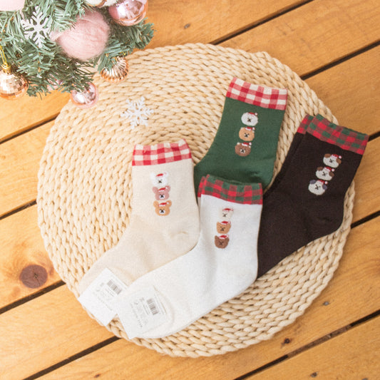 [Direct delivery from Korea] Christmas plaid small animal socks (four colors)