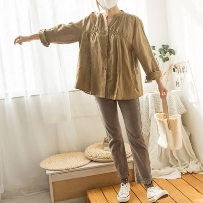 Small V-neck loose linen shirt (two colors)