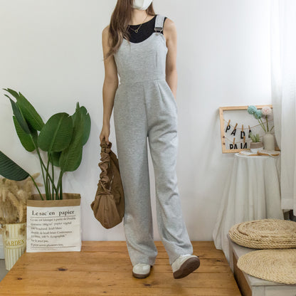 Buckled side waist hollow space cotton jumpsuit (two colors)