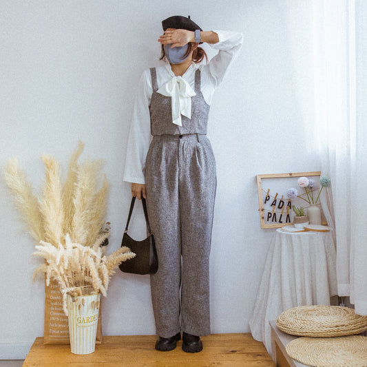 Tie shirt, vest, long trousers three-piece set