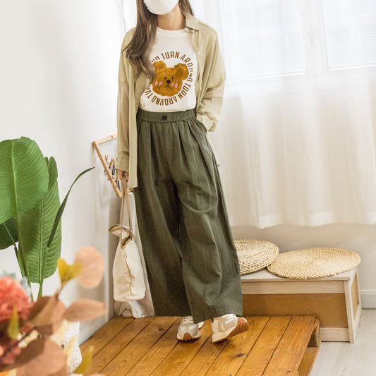 Elastic waist solid color linen pants (three colors) 