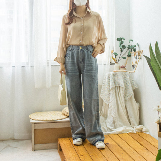 reverse collar wrinkled chiffon shirt 