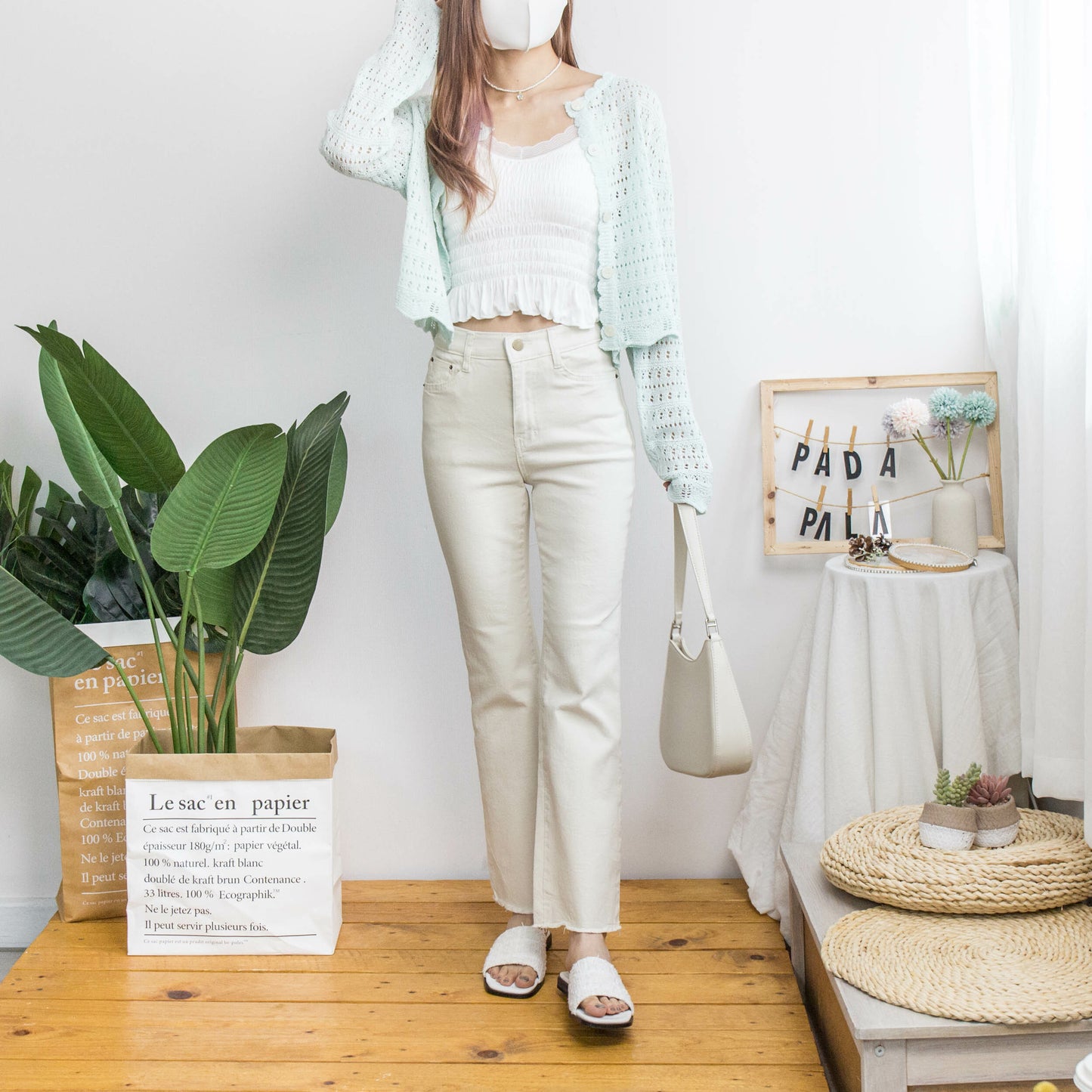 Small flared raw edge cotton trousers [KR] 