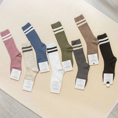 [South Korea] Pair of contrasting pitted stockings (eight colors) (not applicable to 3 pairs of 25% discount)