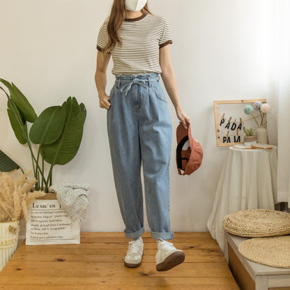 Drawstring denim harem trousers [KR]