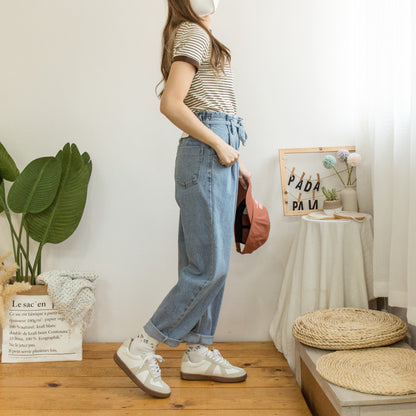 Drawstring denim harem trousers [KR]