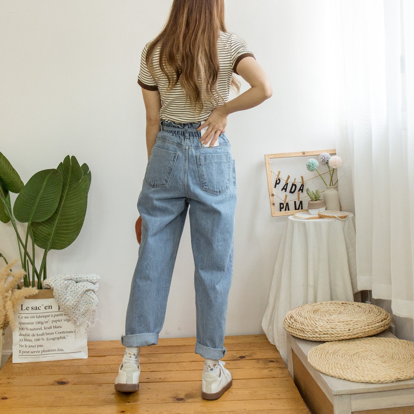 Drawstring denim harem trousers [KR]