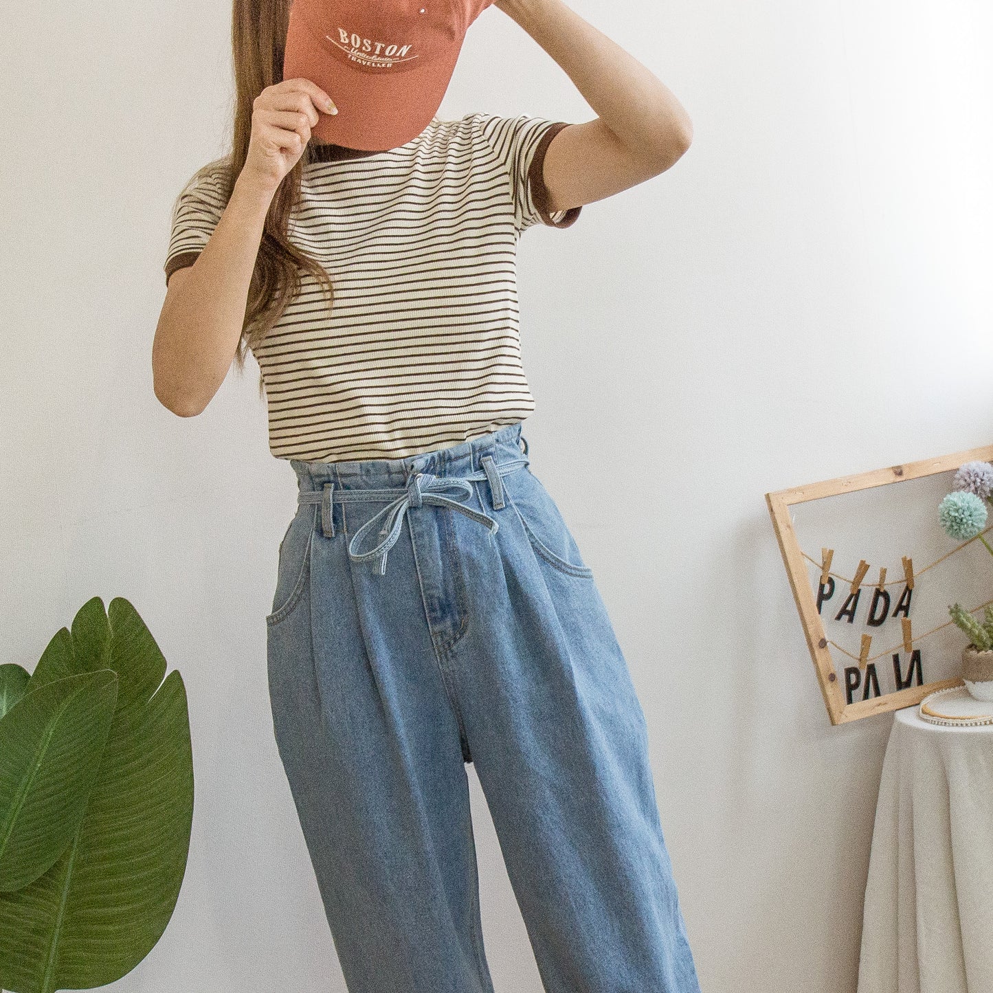 Drawstring denim harem trousers [KR]