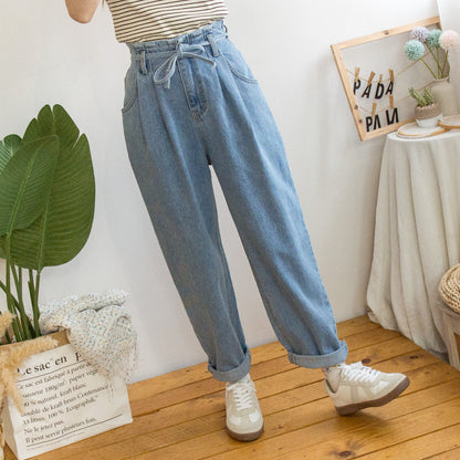 Drawstring denim harem trousers [KR]