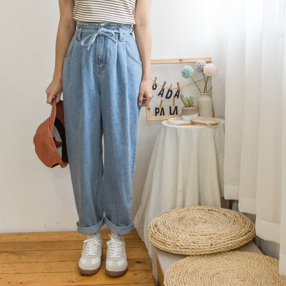 Drawstring denim harem trousers [KR]