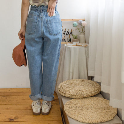 Drawstring denim harem trousers [KR]