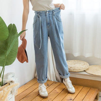 Drawstring denim harem trousers [KR]