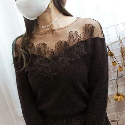 Lace half gauze seahorse fur top