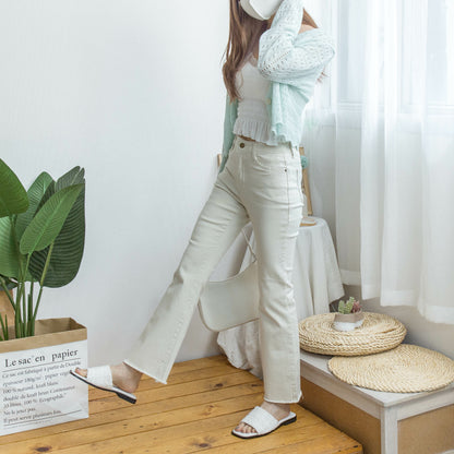 Small flared raw edge cotton trousers [KR] 