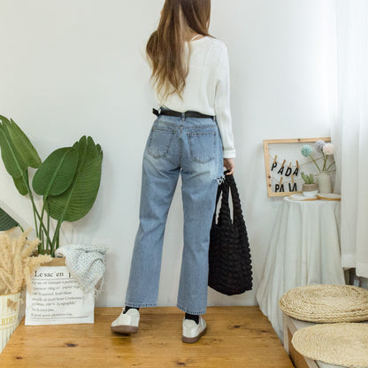 Side ripped washed denim pedicure pants [KR]