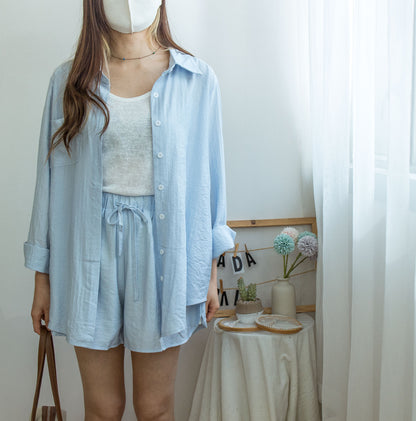 純色反領襯衣短褲兩件套
