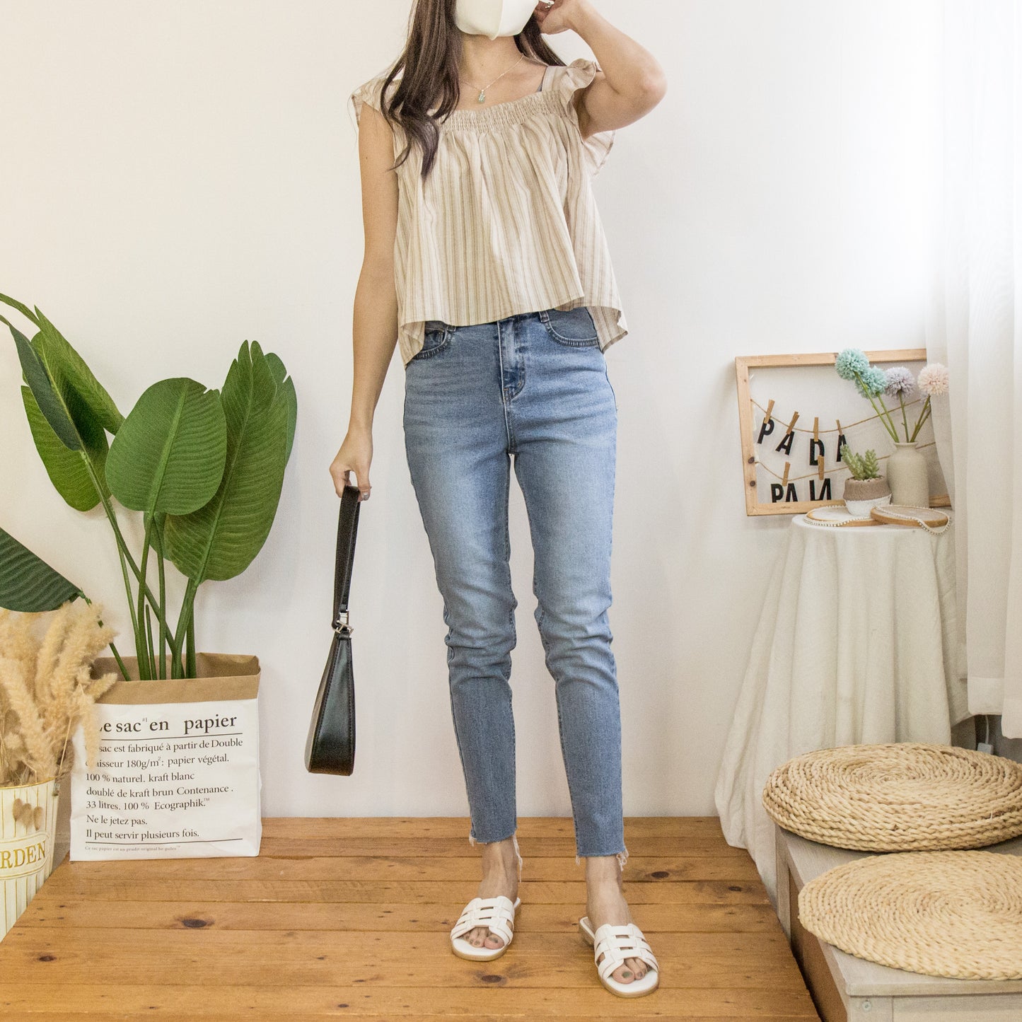 Simple cropped fringed jeans[KR]