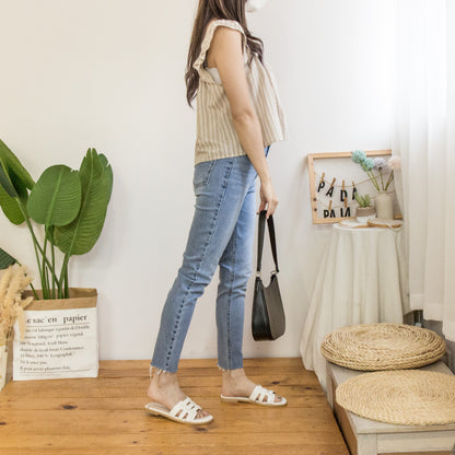 Simple cropped fringed jeans[KR]