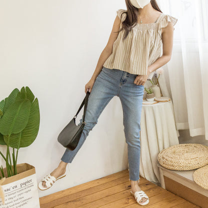 Simple cropped fringed jeans[KR]