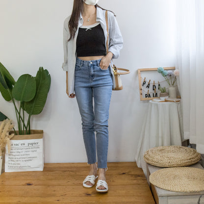 Simple cropped fringed jeans[KR]