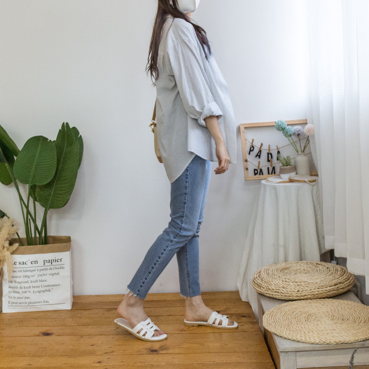 Simple cropped fringed jeans[KR]