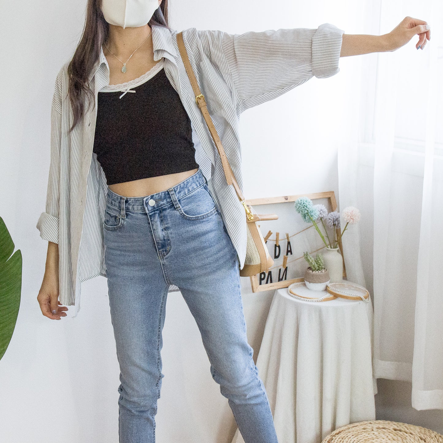 Simple cropped fringed jeans[KR]