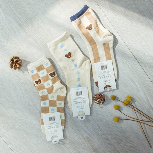 【Korea】Little Brown Bear Socks (Three Colors)