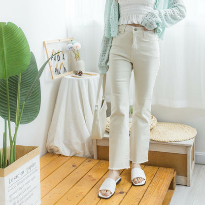 Small flared raw edge cotton trousers [KR] 