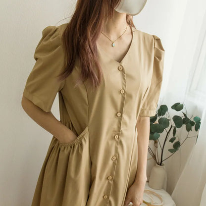 V-neck slim waist princess sleeve dress