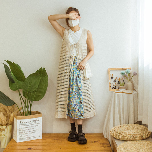 Elastic waisted cat jar loose skirt