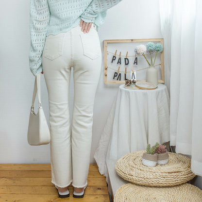 Small flared raw edge cotton trousers [KR] 