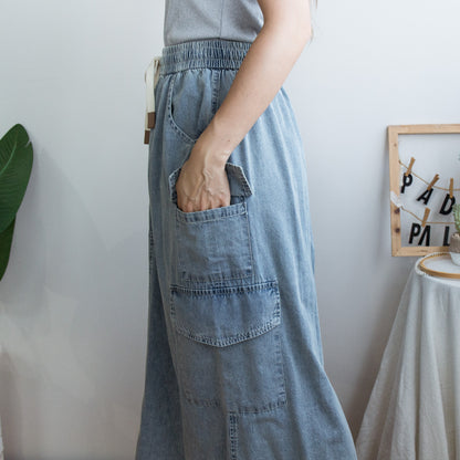 Elastic waist workwear denim skirt (two colors)