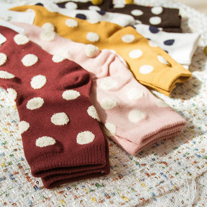 【Korea】Furry polka dot stockings (five colors) thick style