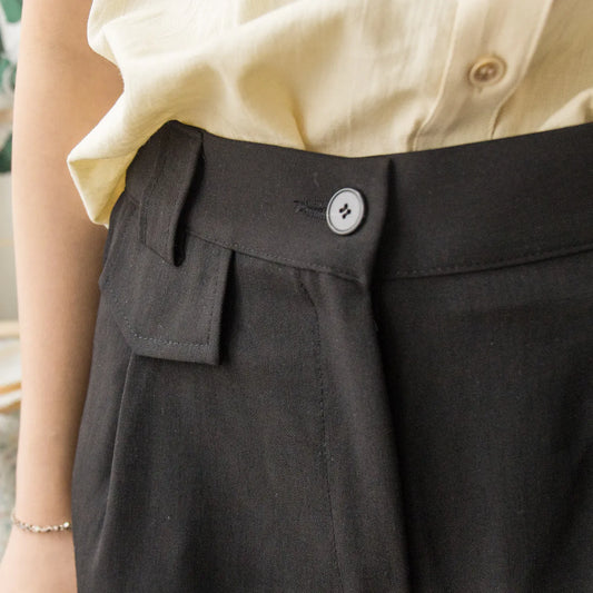 Single button fake pocket cotton and linen shorts (three colors) [KR]