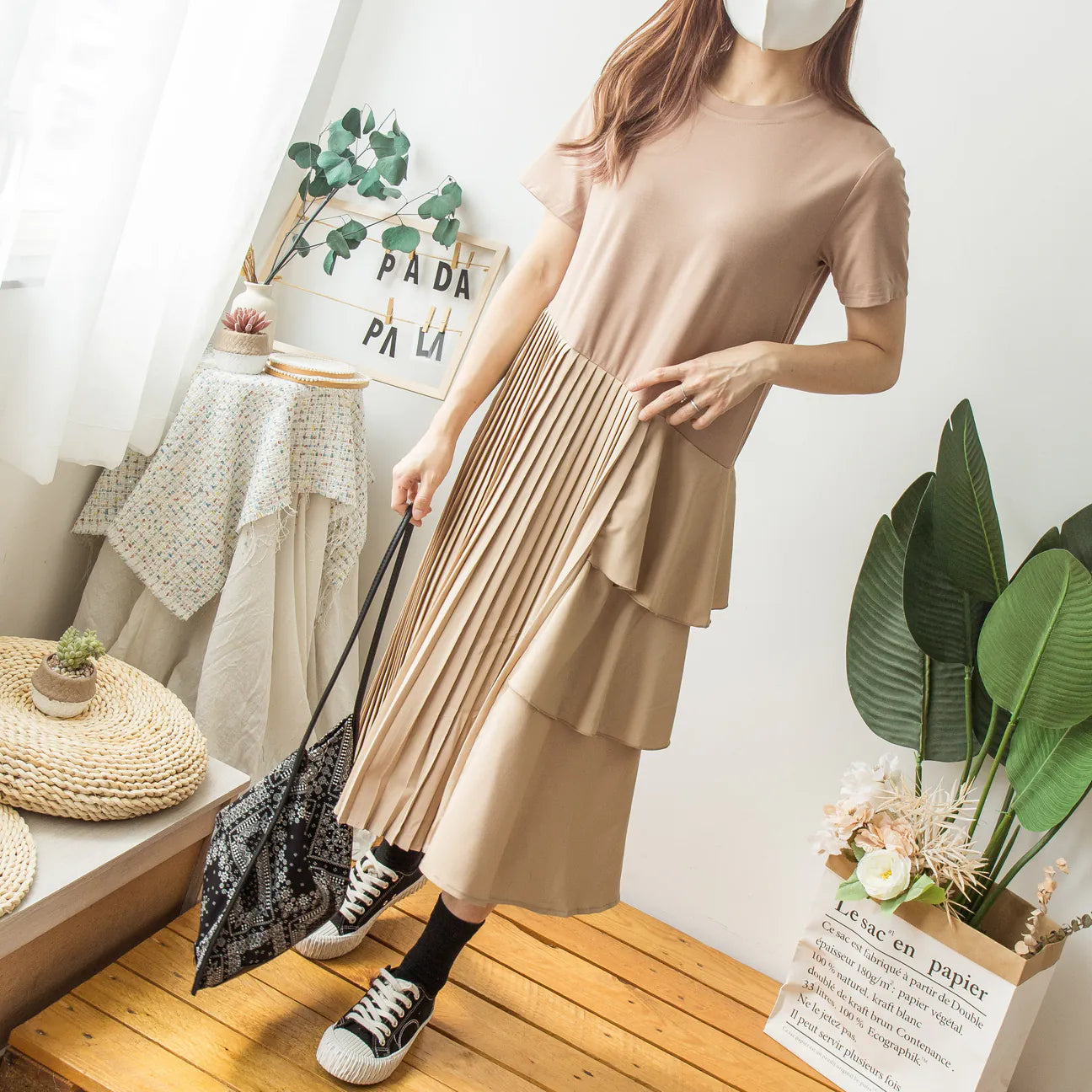 Loose pleated dress best sale