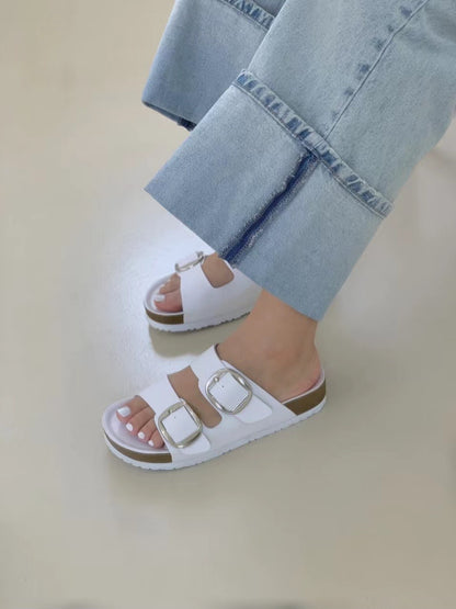 [Direct delivery from Korea] Wide double-strap Slippers (two colors) (pre-order)